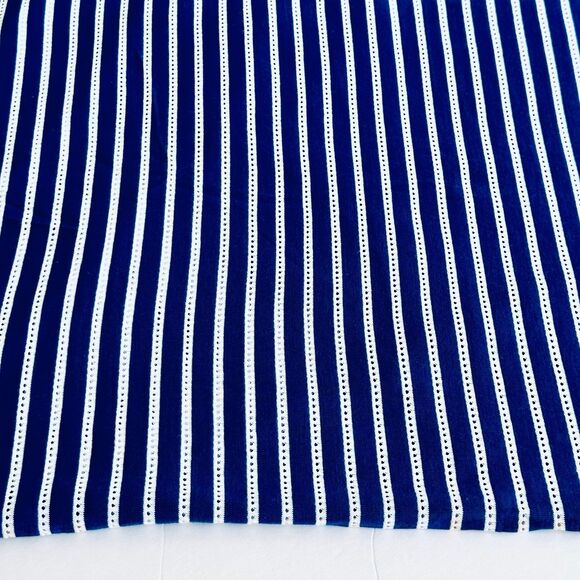 Navy Blue Stripe Knit Fabric Vintage 70s Knit PERFORATED Cotton Blend 53 x 63" - Picture 1 of 5